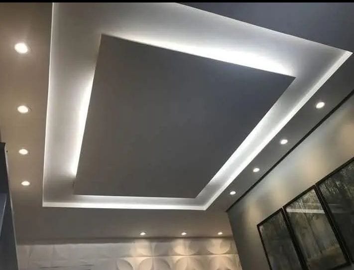 Floating tray panel with cool-white cove lighting