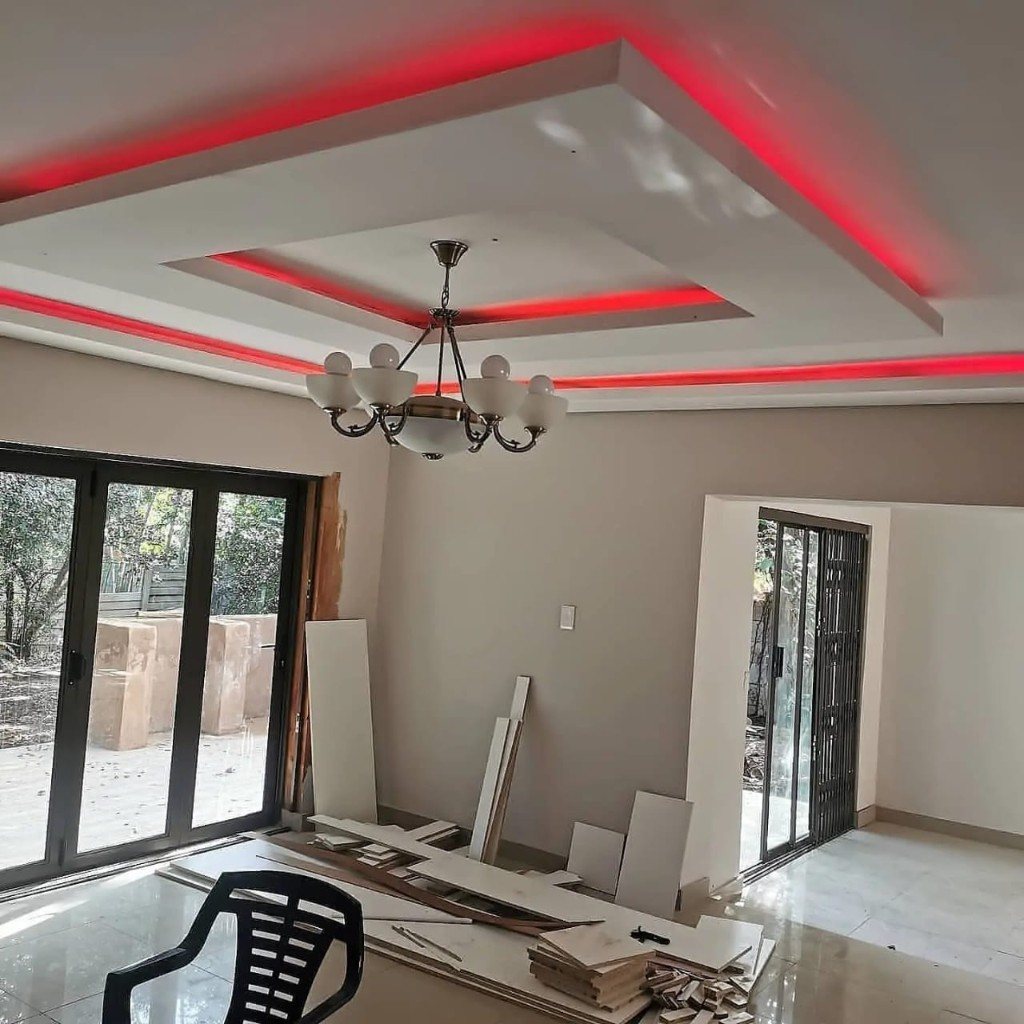 Tray ceiling with red LED cove lighting