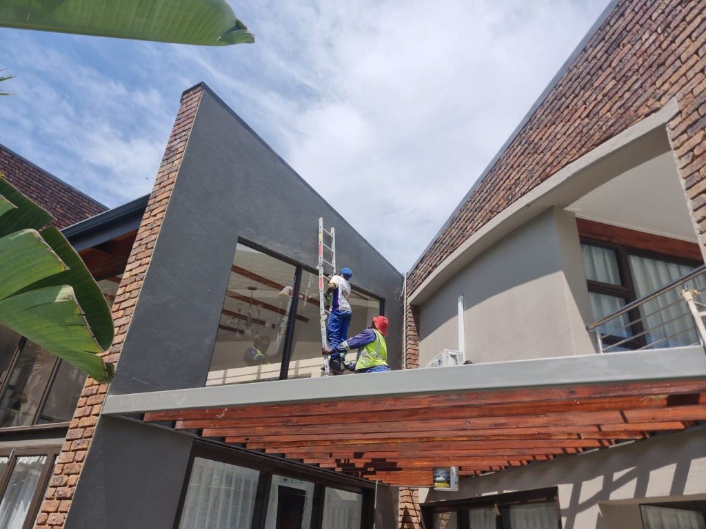 Timber slat pergola on an exterior wall
